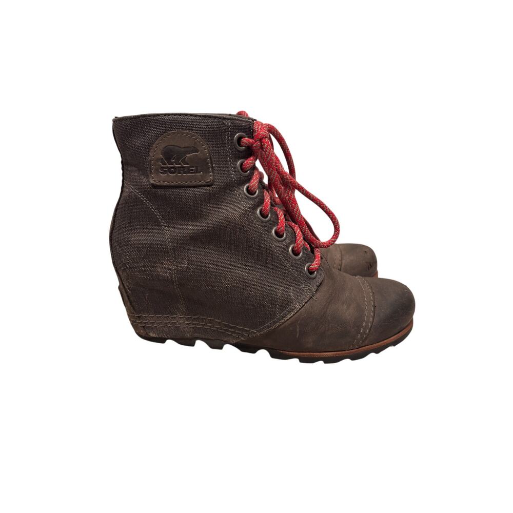 Sorel Boots Womens 8.5 Quarry Dark Grey PDX Wedge Waterproof Leather Canvas